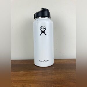 Hydro Flask White Black 32 oz Wide Mouth Straw Insulated Stainless Water Bottle